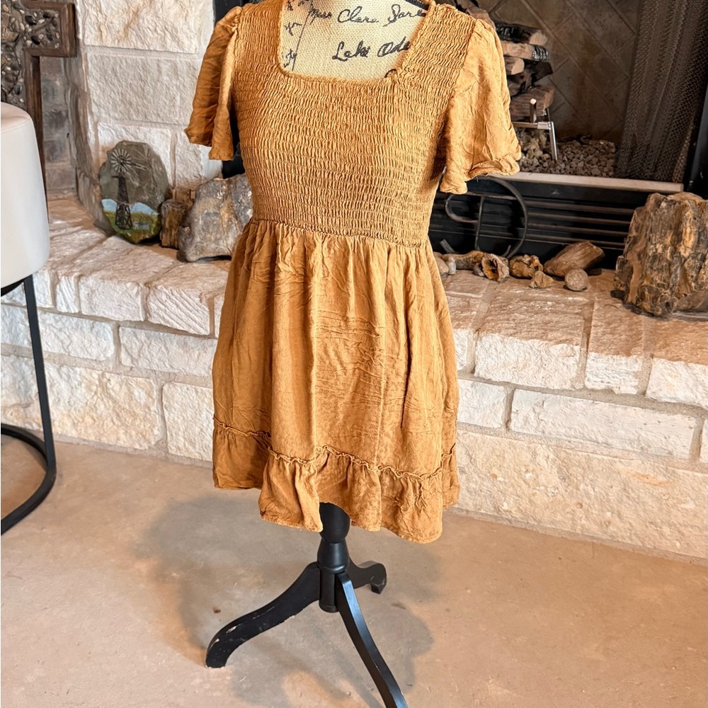 Elegant Mustard Smocked Mini Dress